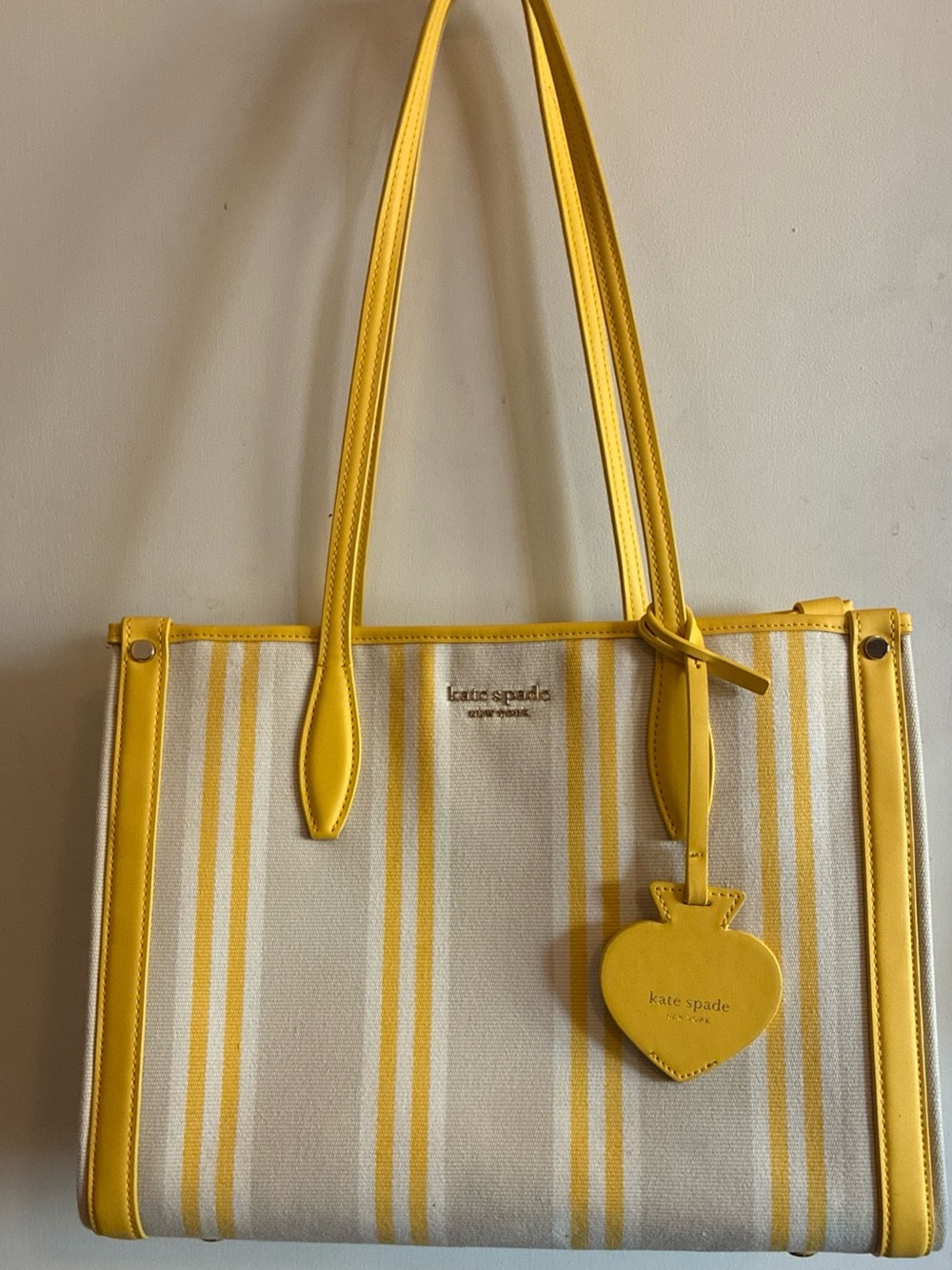 Kate Spade New York-Morning Light / Yellow Multi Striped Canvas Market Tote EUC